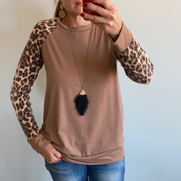 Leopard Print & Tan Long Sleeve Top - Picture 3 of 6